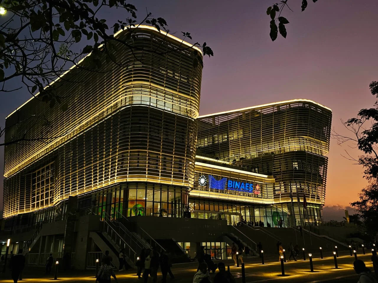Biblioteca BINAES y centro histórico de San Salvador al atardecer