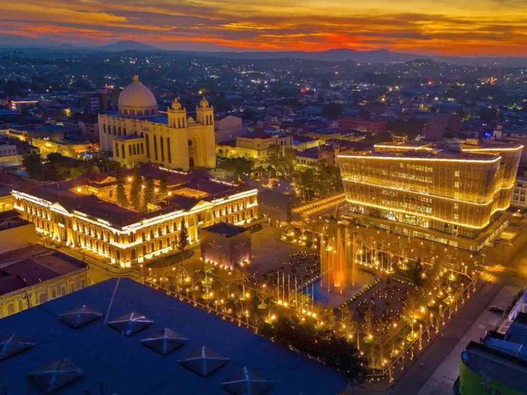 Historic Center of San Salvador illuminated at sunset